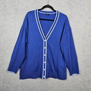 TALBOTS Women's Girlfriend Enamel Blue Button Up V-neck Cardigan Size XLP